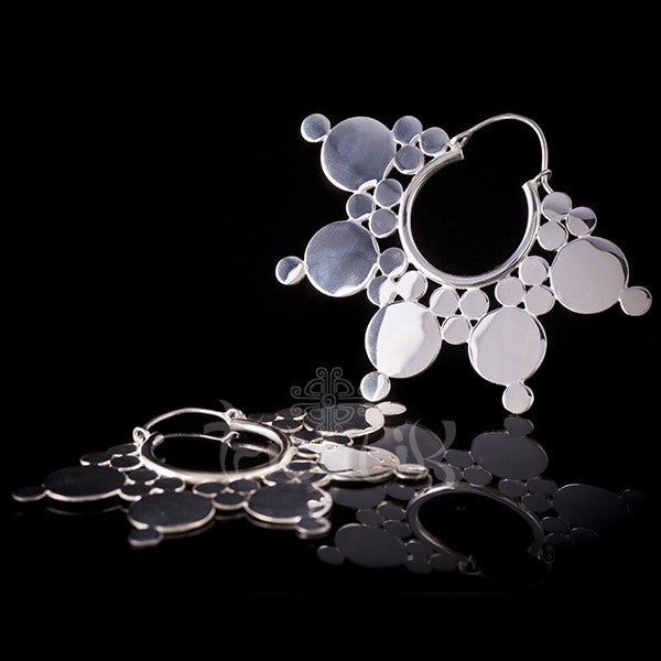 Silver Plated Flat Disc Afghan Mandala Hoop Earrings