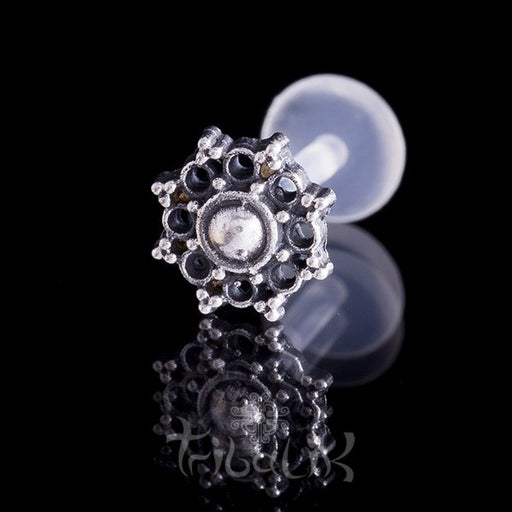 Diamond Mini Climber Barbell Nipple Ring - 14K White Gold / 14G (1.6mm) /  5/16 (8mm)