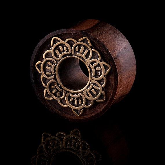 Solar Organic Ebony Wood and Brass Ear Tunnel/ Eyelet