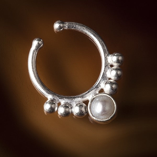 Pearl Cheater septum ring non-pierced nose sterling silver | Tribalik