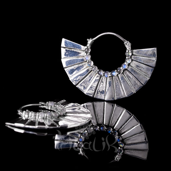 silver and moonstone hoop inca earrings
