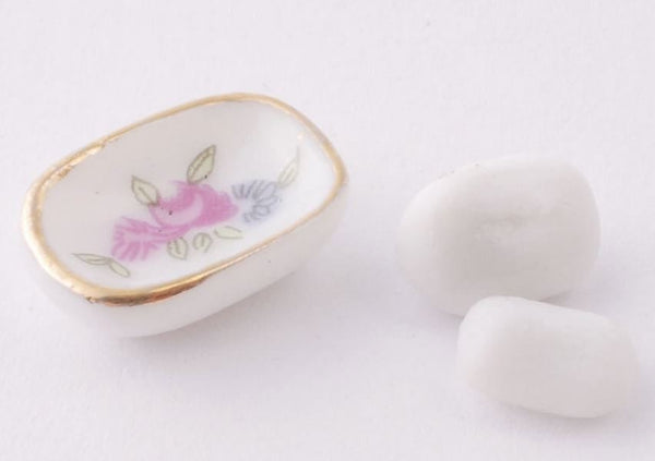 Miniature Porcelain Soap Dish with Soap, Dollhouse Soap, Dollhouse Bathroom Supply