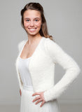 Bridal cardigan knitted in a fluffy look for weddings in boho and vintage style