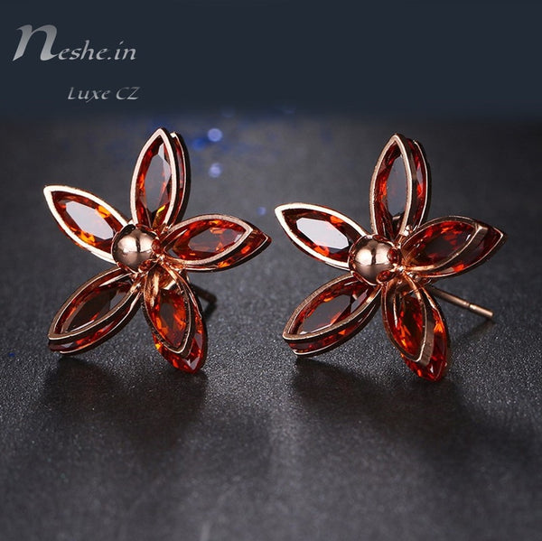 Delicate Golden CZ Crystal & Pearl Flower Stud Earrings – Neshe