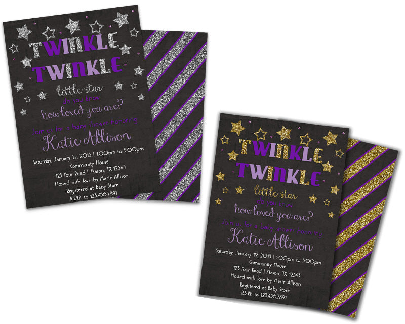 purple and silver baby shower invitations