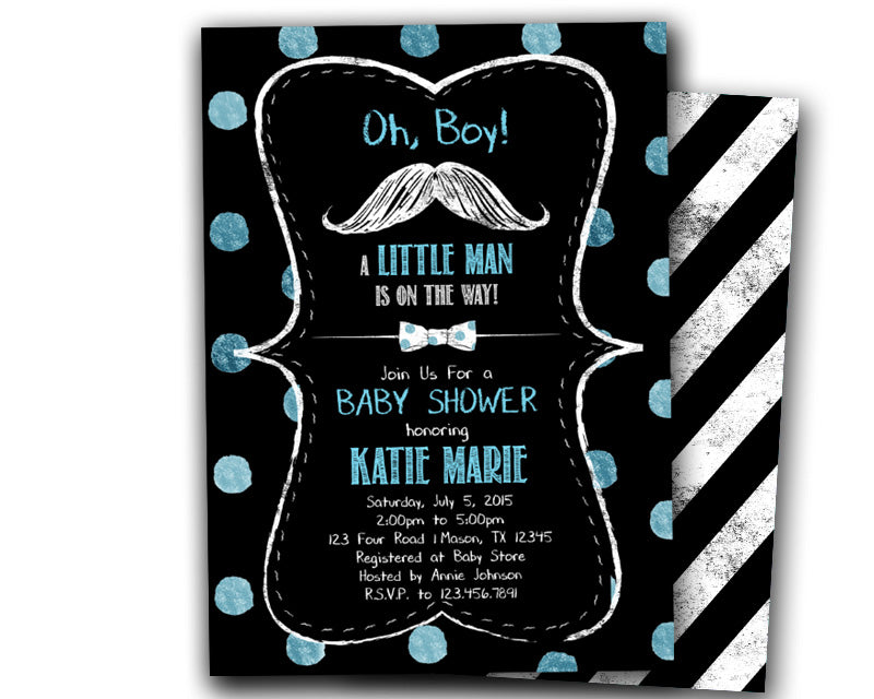 mustache & bowtie little man baby shower invitation