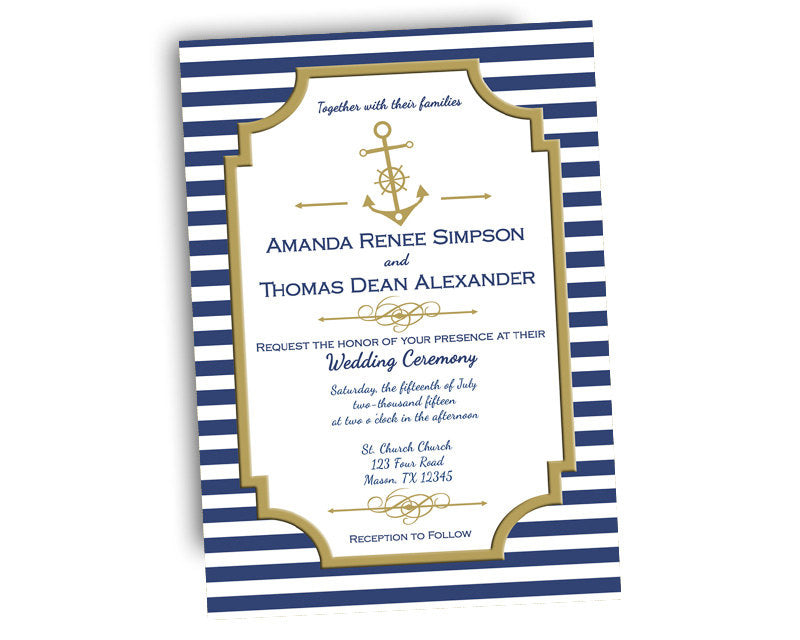 Elegant Navy And Gold Nautical Wedding Invitations Party Print Express