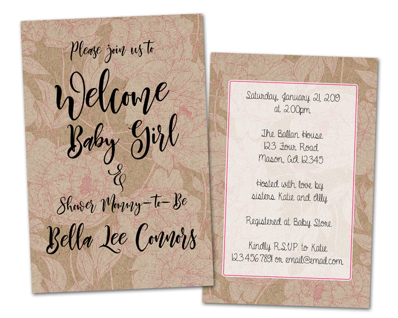 country kraft girl baby shower invitations