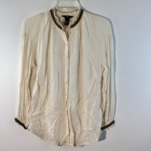 Beaded designer trim button down top Size 4