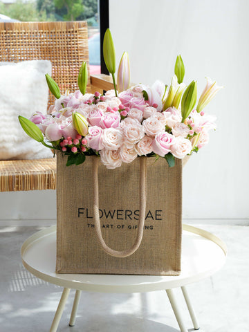 Roses in a Jute Bag