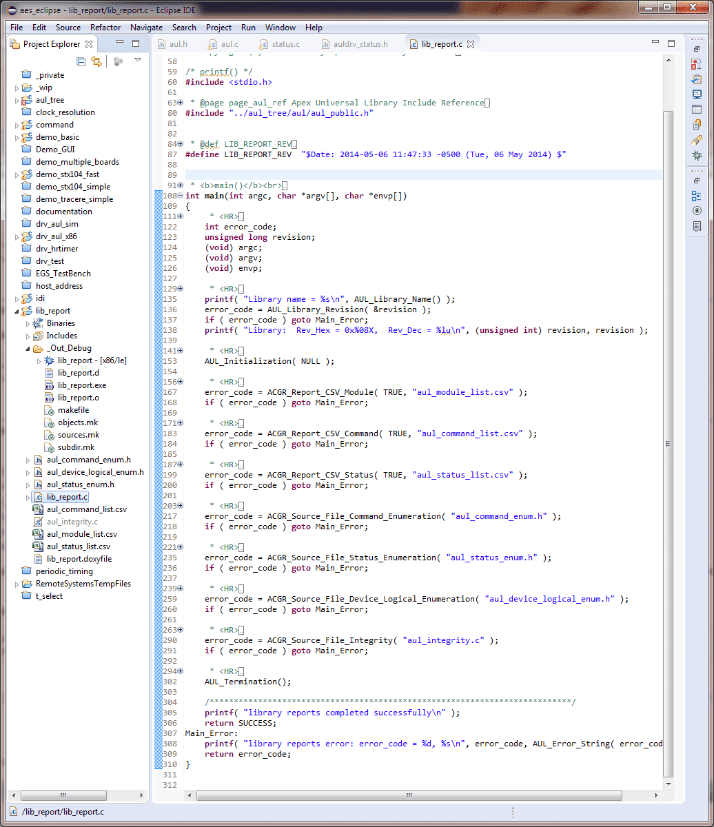 library report Eclipse project layout