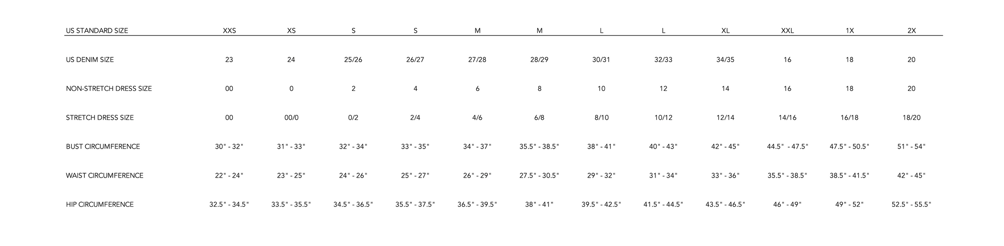 SIZING INFORMATION FOR SIZE GUIDE