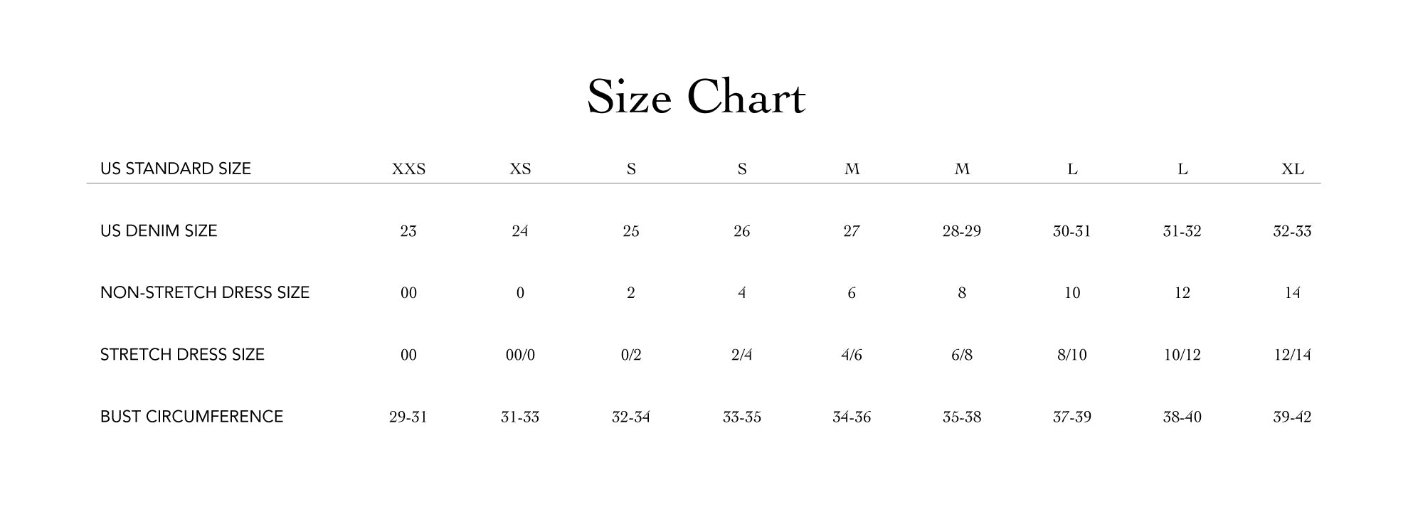 Size Chart – V. Chapman