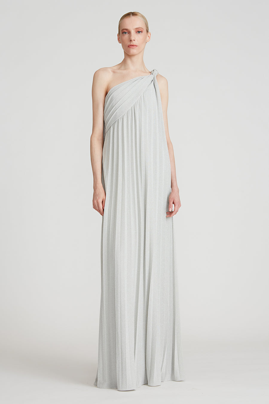 Halston - Priya Knit Pleated Gown - Silver
