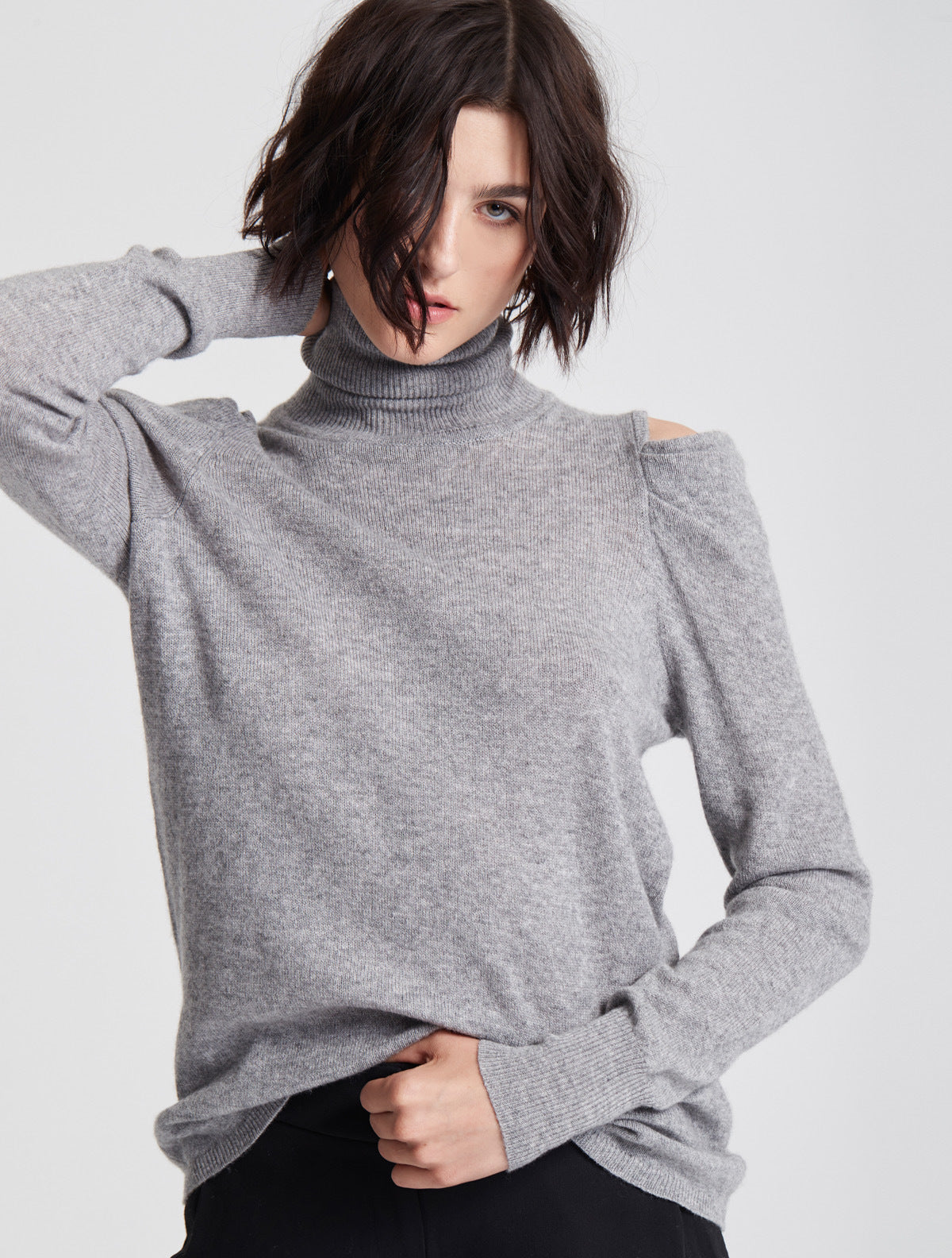 cold shoulder turtleneck sweater