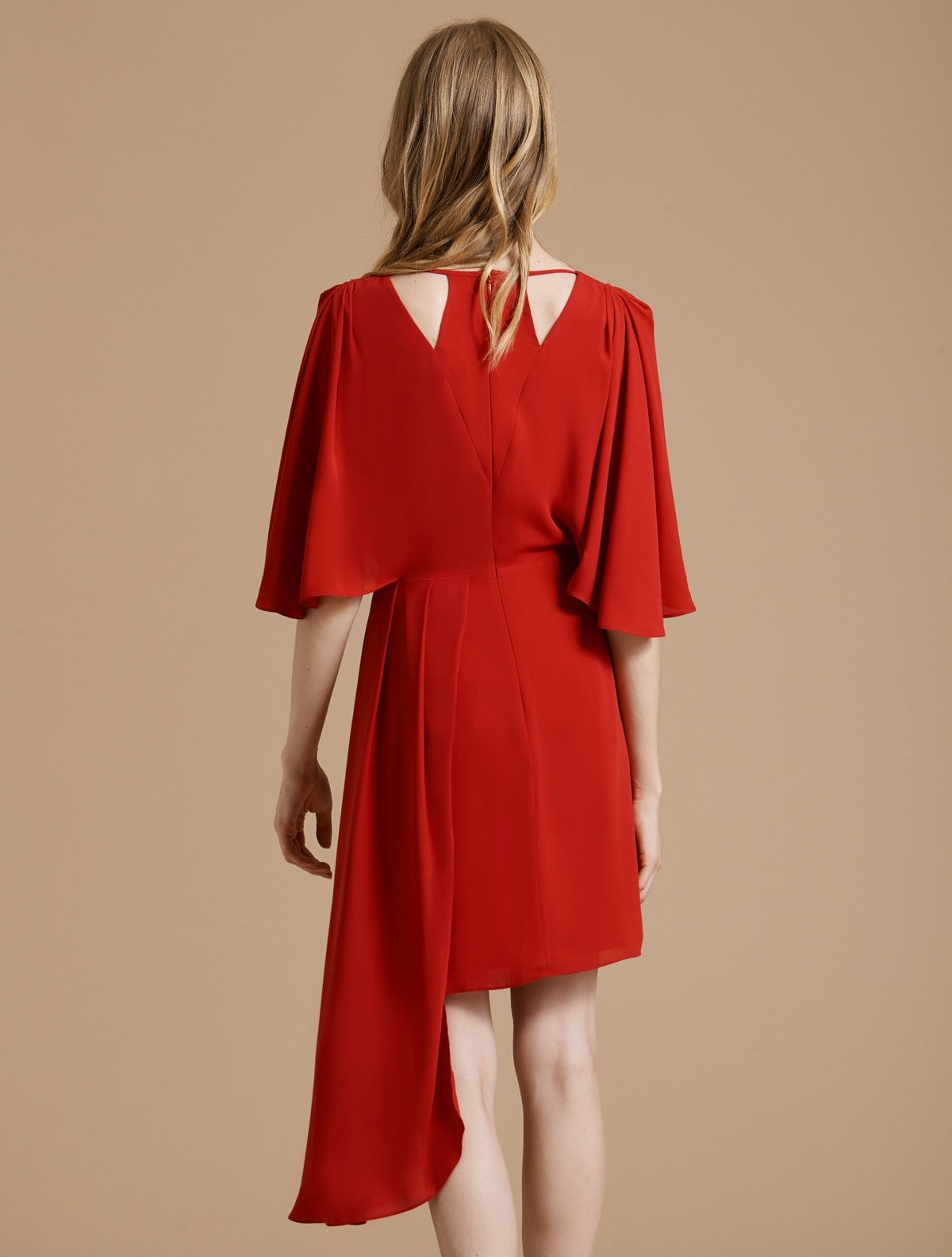 red flowy wrap dress