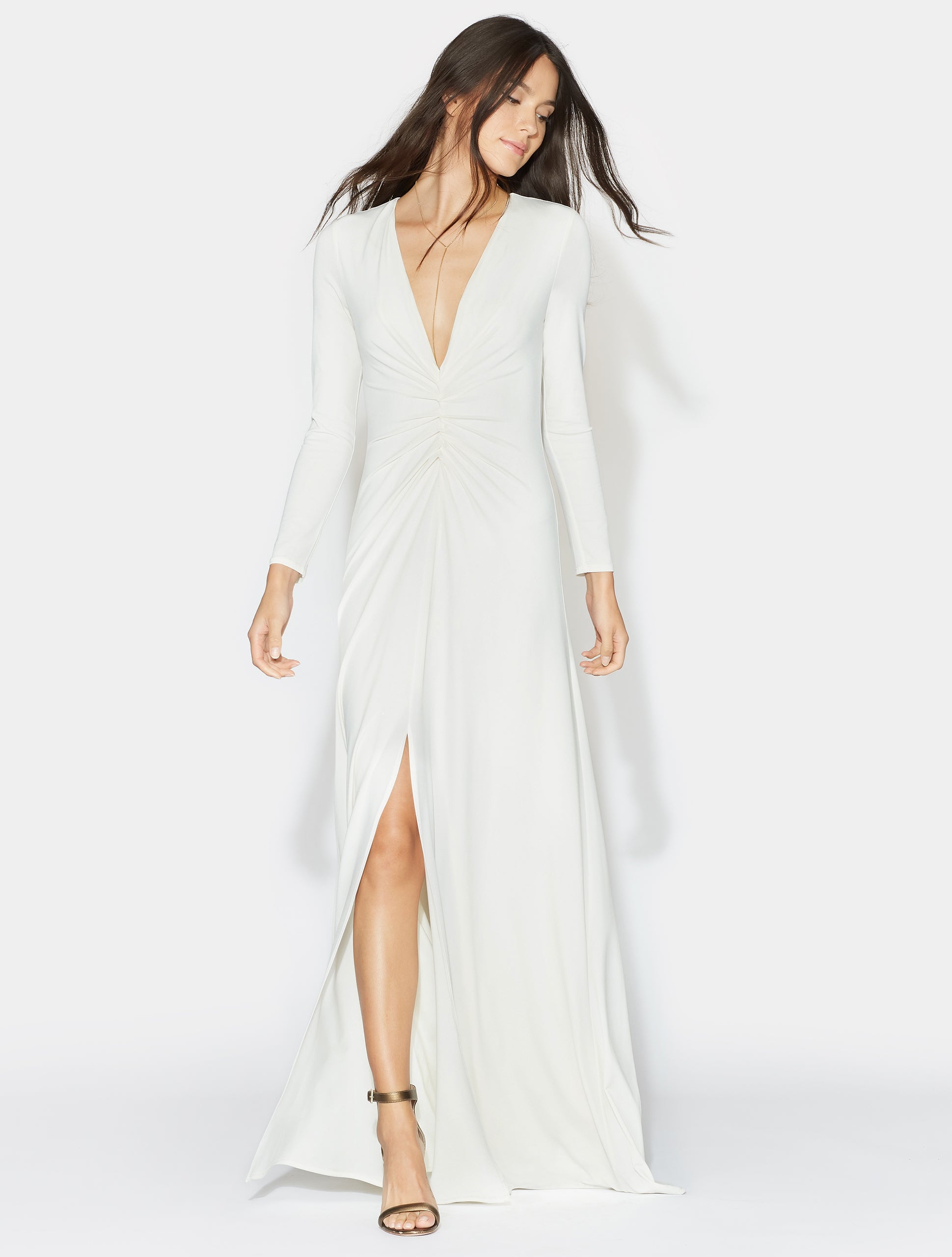 LONG SLEEVE RUCHED FRONT GOWN