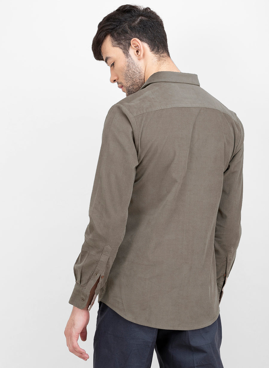 Grey Corduroy Button Down Slim Fit Shirt – Sprezz.in