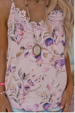 Pink floral lace tank