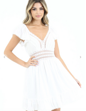 White v neck lace dress