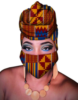 Cotton African print mask and headscarf set