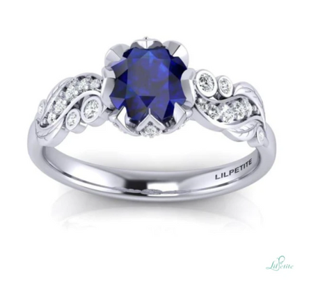 Flower leaf blue Sapphire ring