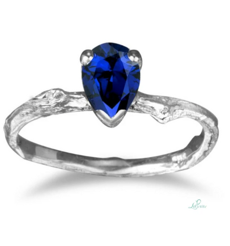 Twig engagement ring | Blue Sapphire pear ring 