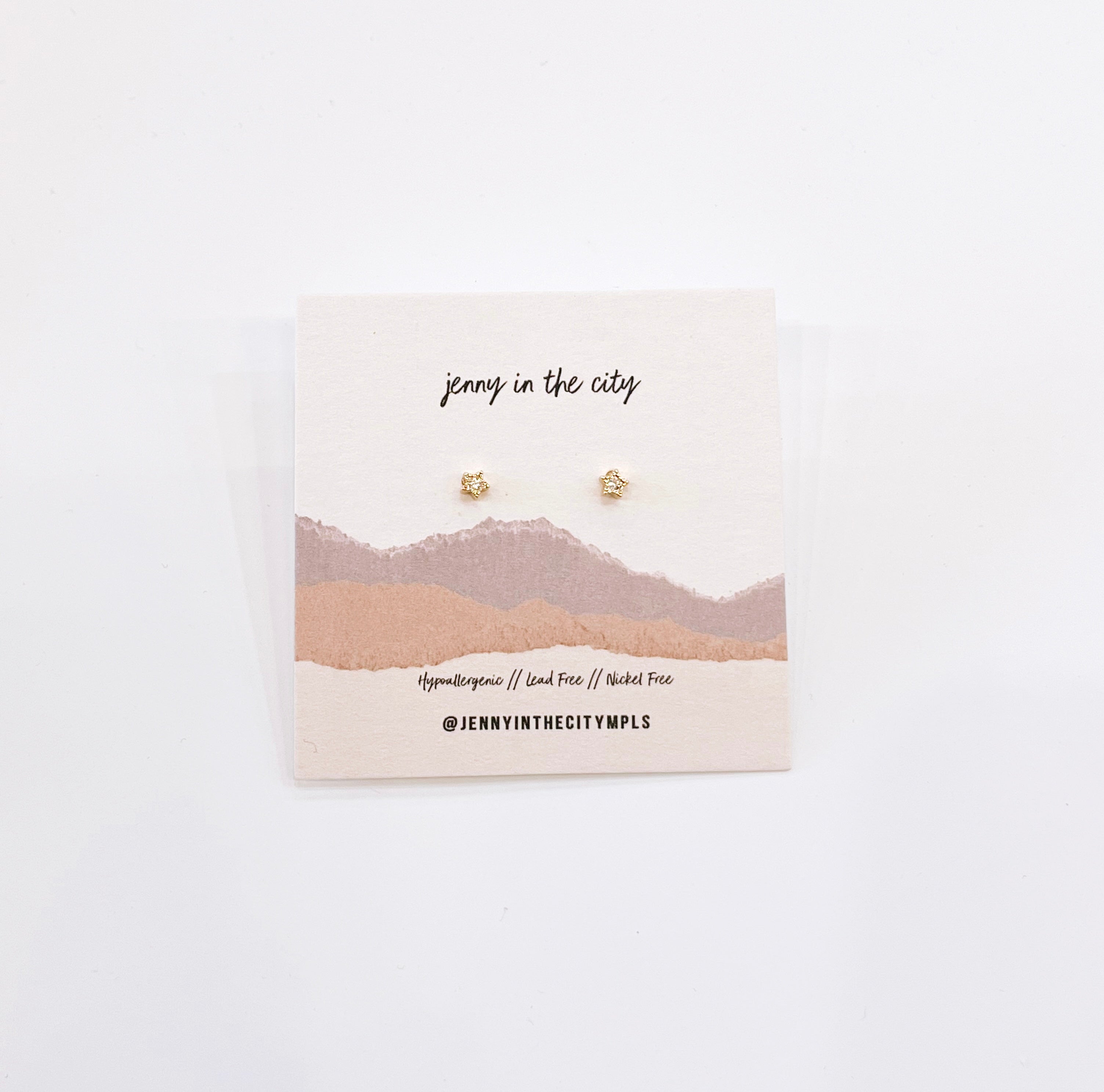 Tiny Gold Star Gem Studs