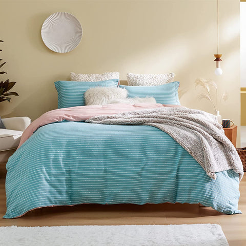 Teal striped boho duvet cover set - photo by Bedsure