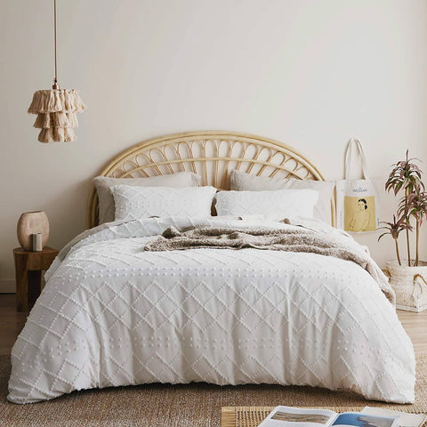Bedsure Tufted Duvet Cover on bed in bedroom
