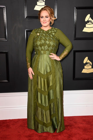 Adele apple body type green dress bigger busted figure