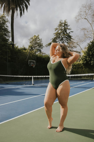 Dark Green Modest Cute Swimwear Maternity Friendly Athletic