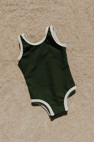 Dark green cute one piece swimsuit for little girls snap closure