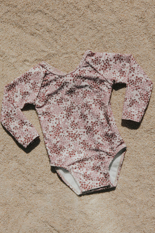 Little girl baby long sleeve floral light pink snap closure swimsuit