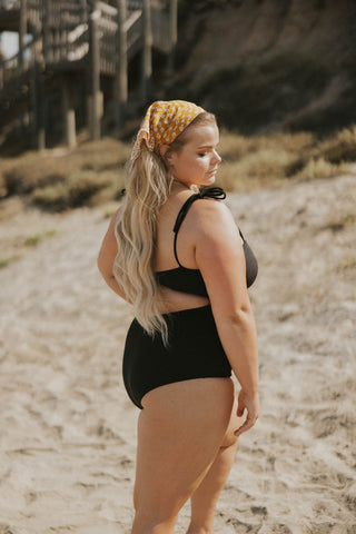 black one piece modest swimsuit full coverage