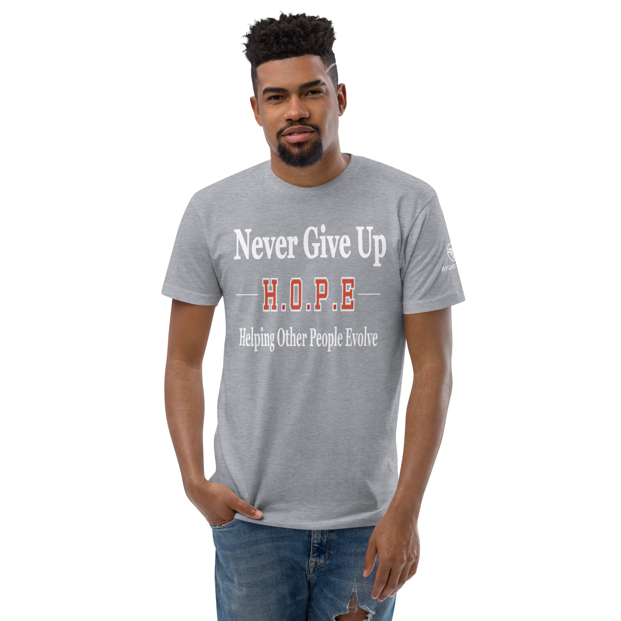 capa botón Amoroso Never Give Up H.O.P.E T-shirt (Men's Fitted) – Right Vibes