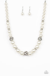 Rich Girl Refinement - White Pearl and Rhinestone Necklace - Paparazzi Accessories