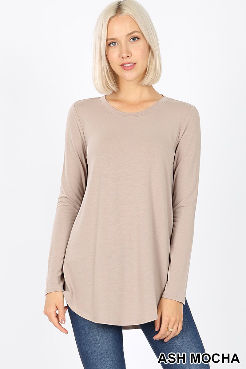 5736 4/4S Round Neck & Hem TOP in ASH MOCHA JV-N8B
