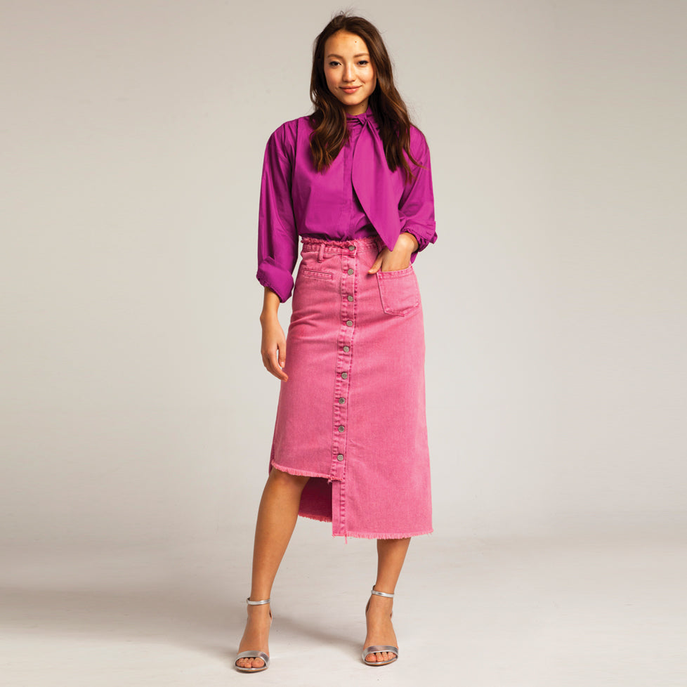 pink denim skirt