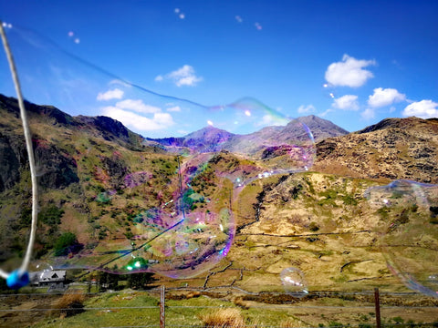 Pen y Pass – Snowdon, Nant Gwynant and valley, sheep farm and crib goch pictured in a giant bubble