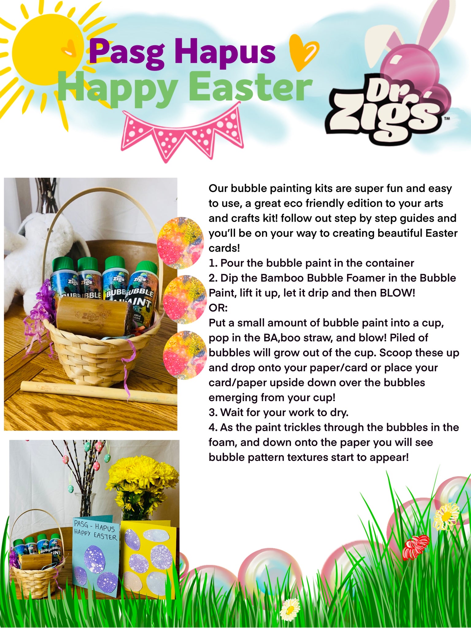 easter activities giant bubbles dr zigs happy fun ideas easter egg hunt eco friendly biodegradable vegan made in Uk toys soap garden fun 3 years old