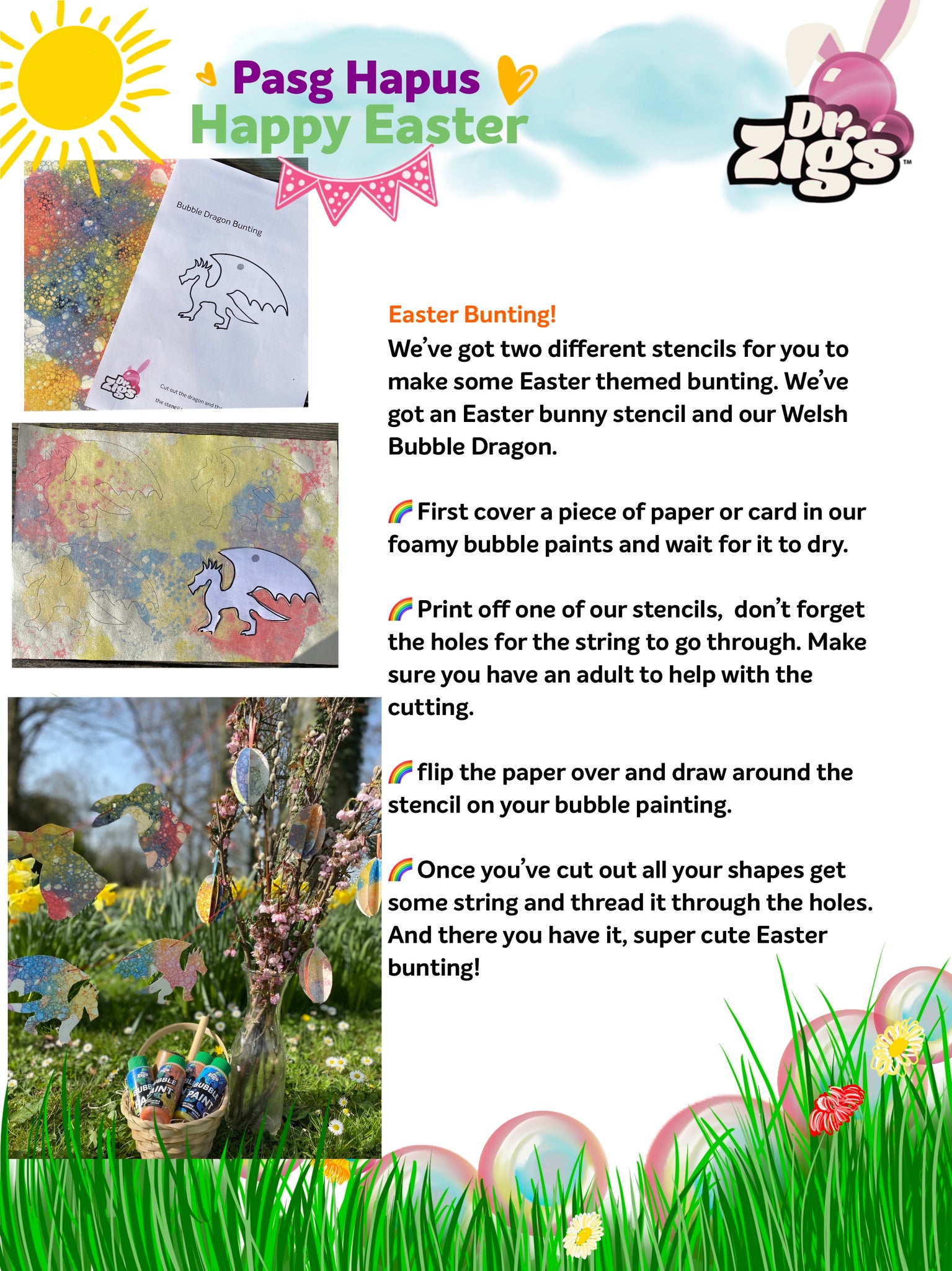 easter activities giant bubbles dr zigs happy fun ideas easter egg hunt eco friendly biodegradable vegan made in Uk toys soap garden fun 3 years old