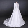 Ball Gown Long Sleeve White Satin Wedding Dresses, Long Simple Wedding Gowns SSM15060