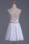 White Halter Homecoming Dresses A Line Chiffon & Lace Short/Mini