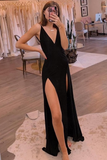 Simple Black Long Prom Dress Side Split Evening Dress