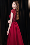 Fabulous Scoop Glitter Red Prom Dress Short Sleeves Pearl Evening Dress