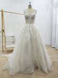 A Line Floral Appliques Beach Wedding Dresses Backless Tulle Boho Wedding Gowns uk SSM947