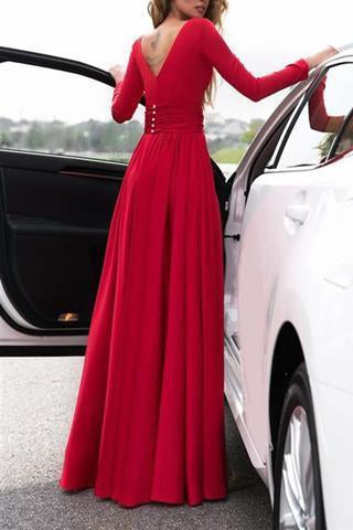 long sleeve red flowy dress