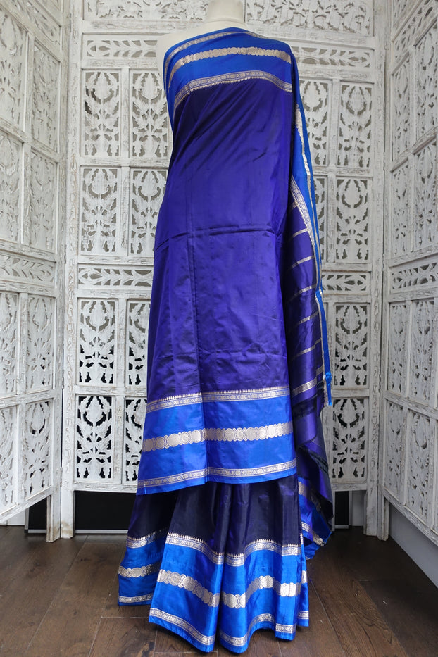 Indigo And Royal Blue Vintage Silk Saree - New