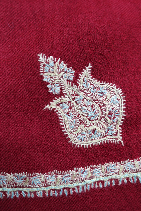 Maroon Wool Embroidered Shawl - New